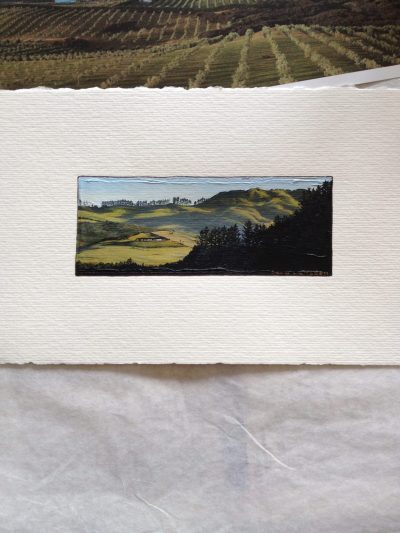 Original painting of farmland in the morning