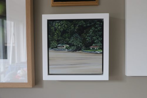 Original Painting of Kiwi baches at the beach with the tide out